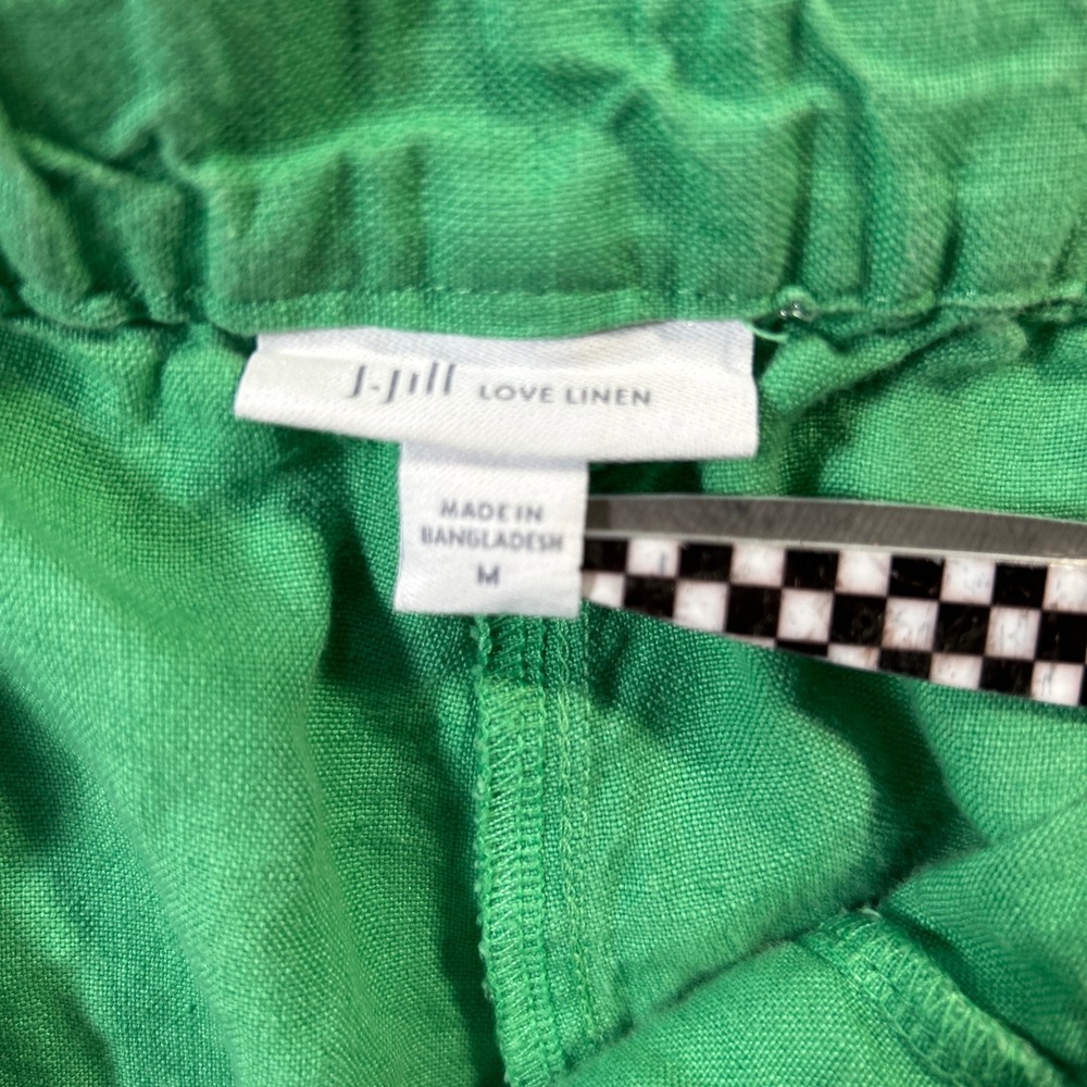 J Jill 100% Linen Cropped Pants Sz M Green Straight Leg Boho Coastal Lagenlook - Picture 2 of 9